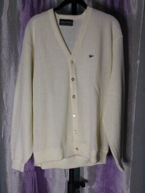 Mens XL Cream Cardigan Button Sweater Classic Casual Layer